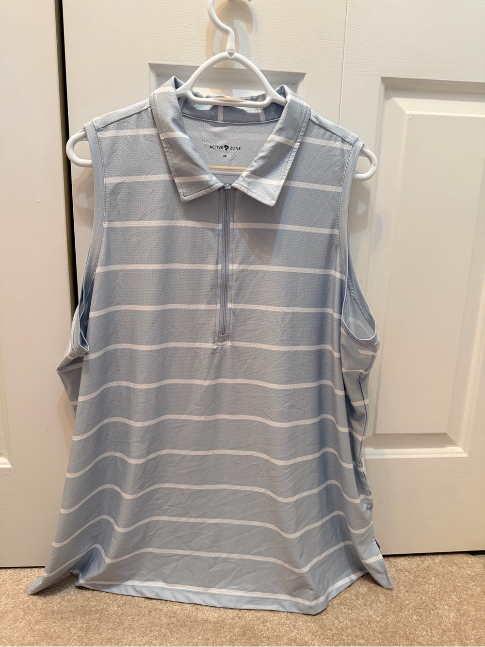 Active Zone Women’s Light Blue Striped Sleeveless Polo Top